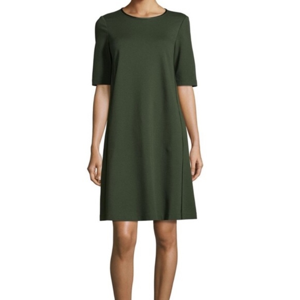 Lafayette 148 New York Punto Milano Olive Green Charmeuse Trim Dress